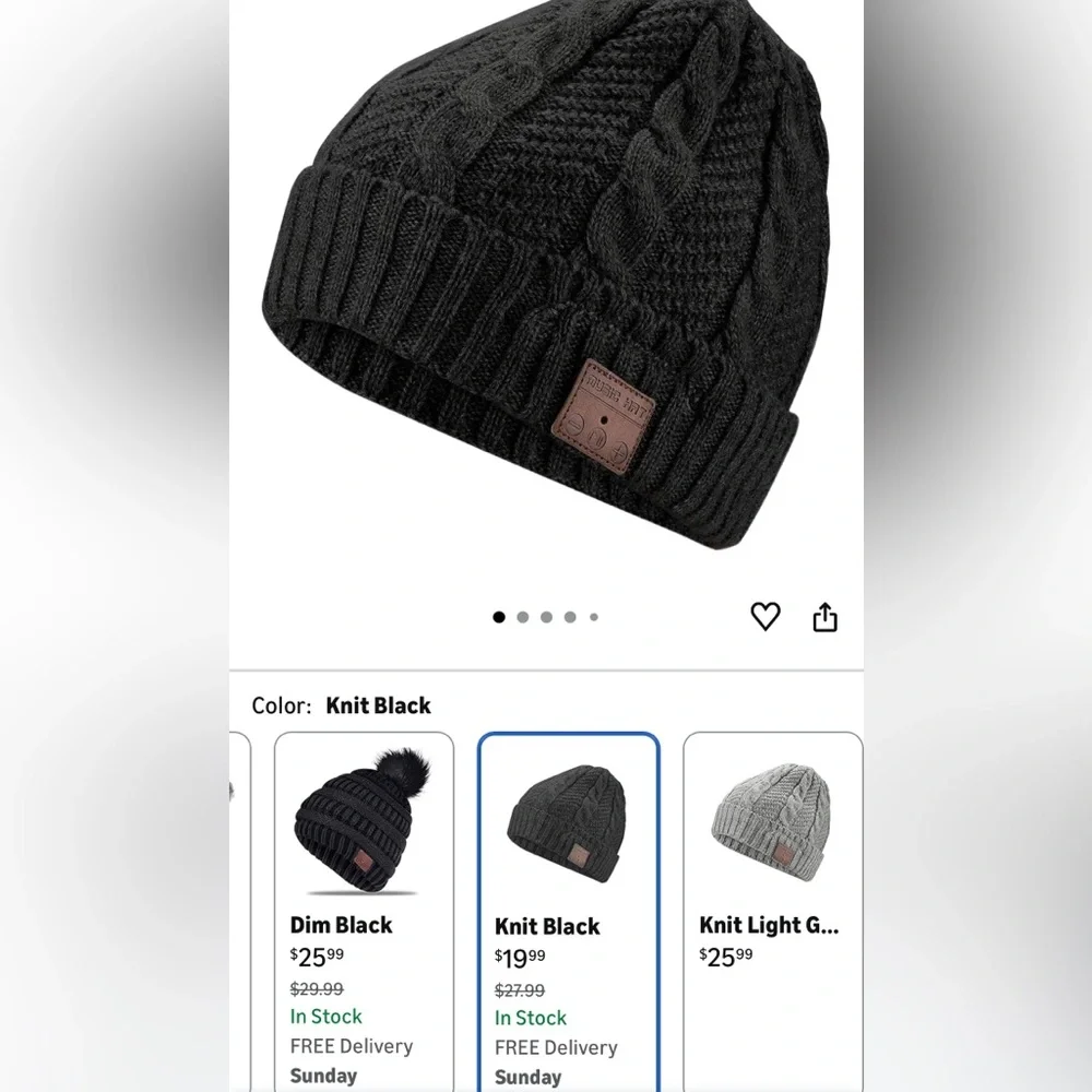 Bluetooth Beanie Hat Wireless Headphones Black built in Microphone